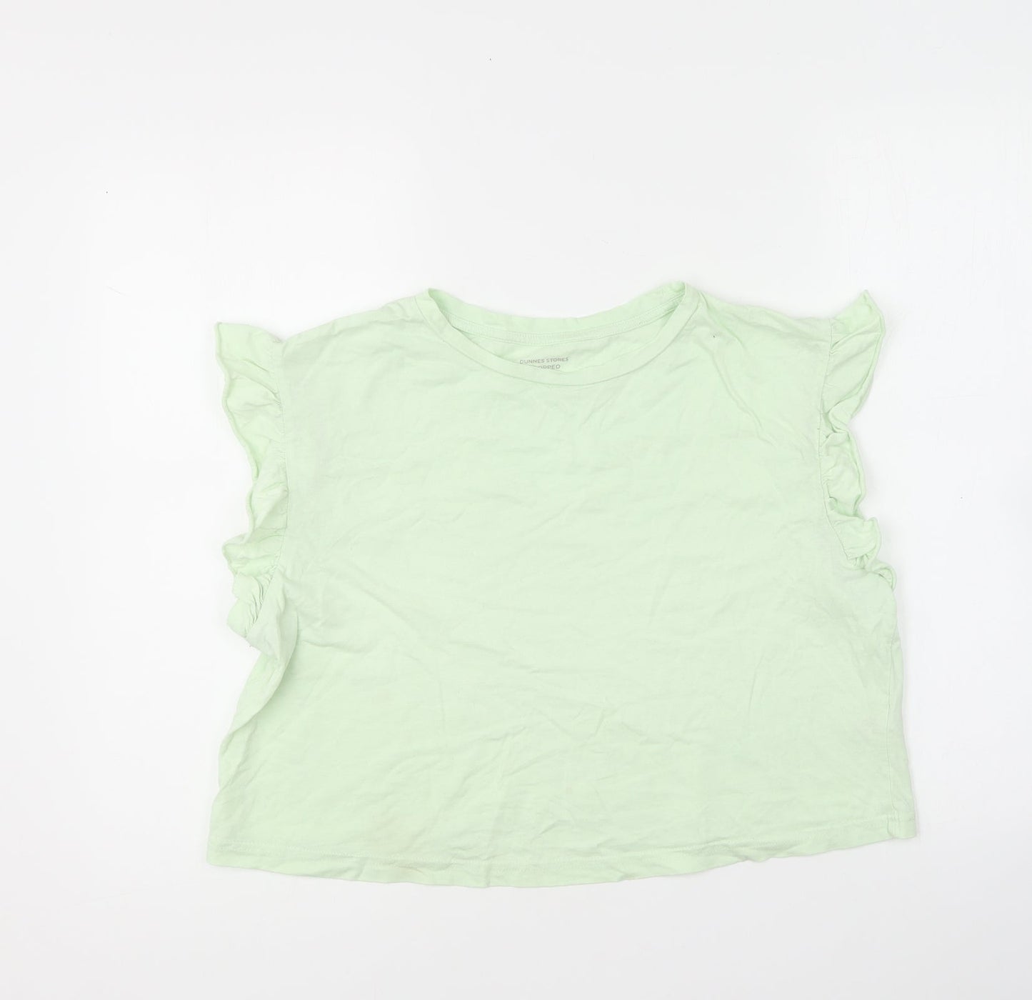 Dunnes Stores Womens Green Cotton Cropped T-Shirt Size M Round Neck
