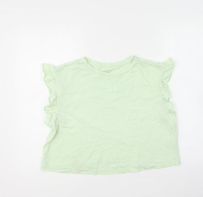 Dunnes Stores Womens Green Cotton Cropped T-Shirt Size M Round Neck