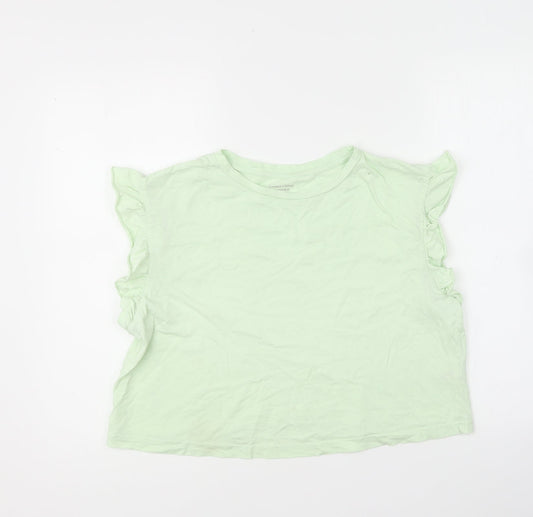 Dunnes Stores Womens Green Cotton Cropped T-Shirt Size M Round Neck