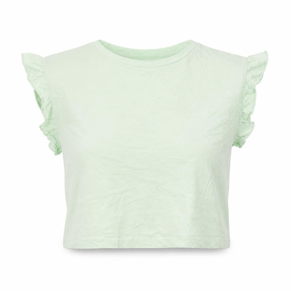 Dunnes Stores Womens Green Cotton Cropped T-Shirt Size M Round Neck