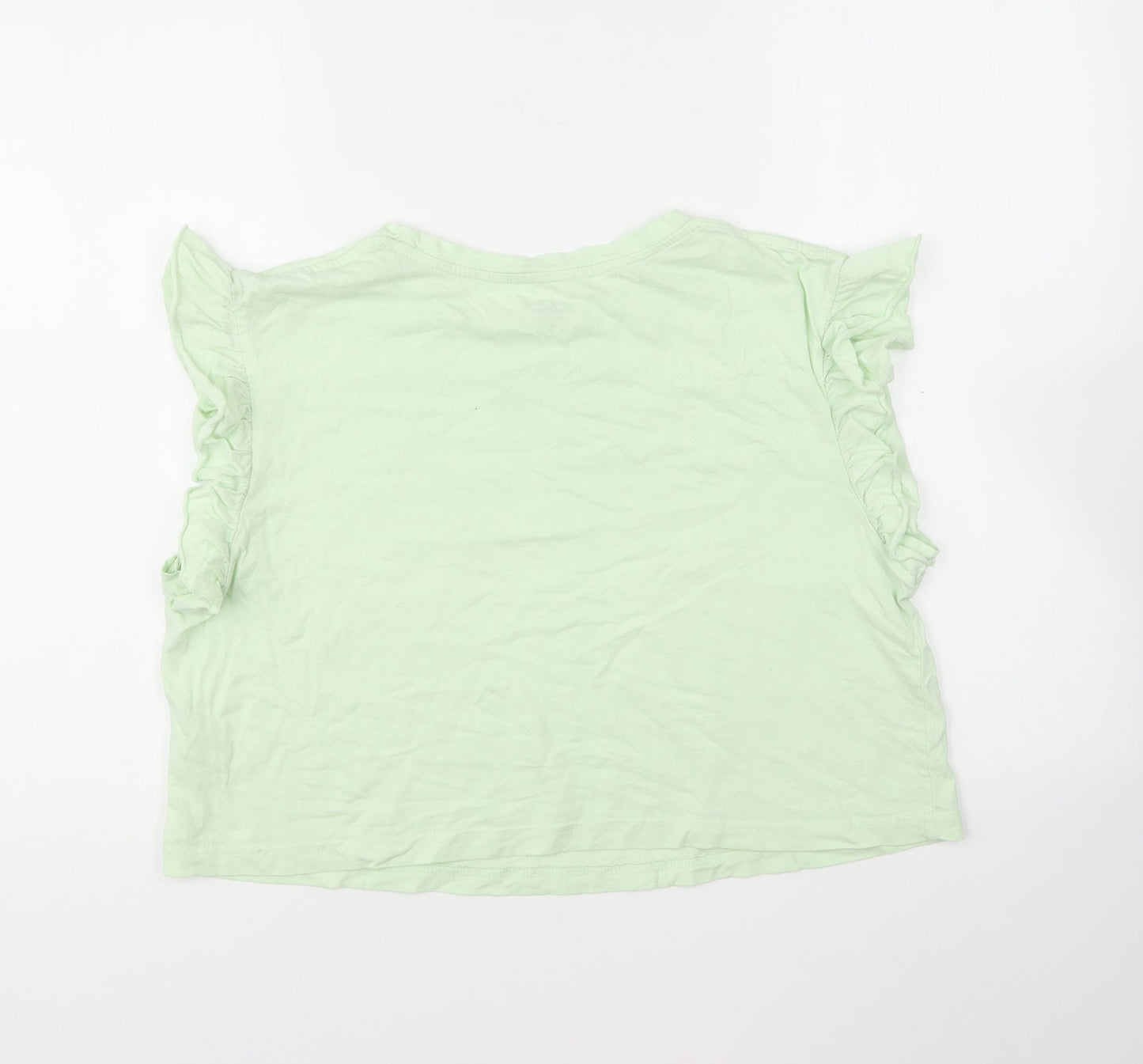 Dunnes Stores Womens Green Cotton Cropped T-Shirt Size M Round Neck