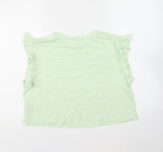 Dunnes Stores Womens Green Cotton Cropped T-Shirt Size M Round Neck