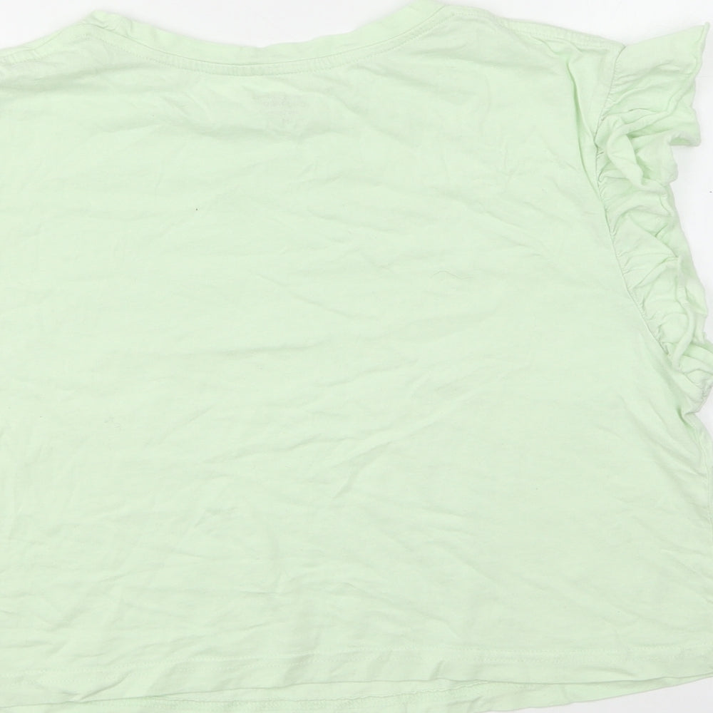 Dunnes Stores Womens Green Cotton Cropped T-Shirt Size M Round Neck