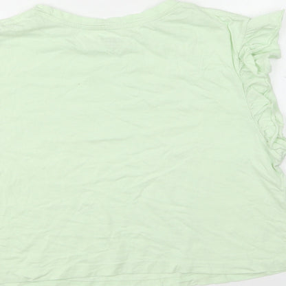 Dunnes Stores Womens Green Cotton Cropped T-Shirt Size M Round Neck