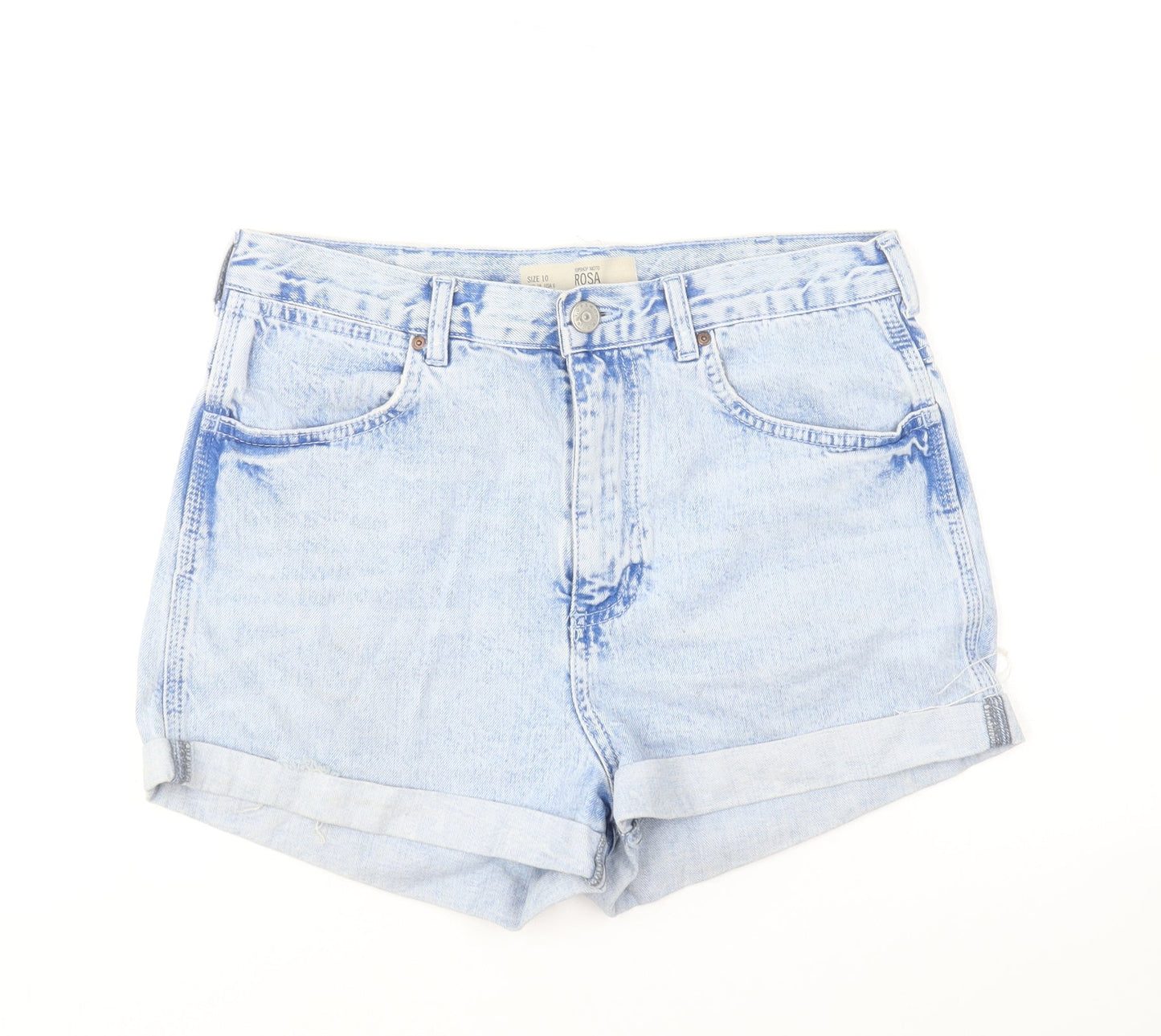 Topshop Womens Blue Cotton Hot Pants Shorts Size 10 L4 in Regular Button