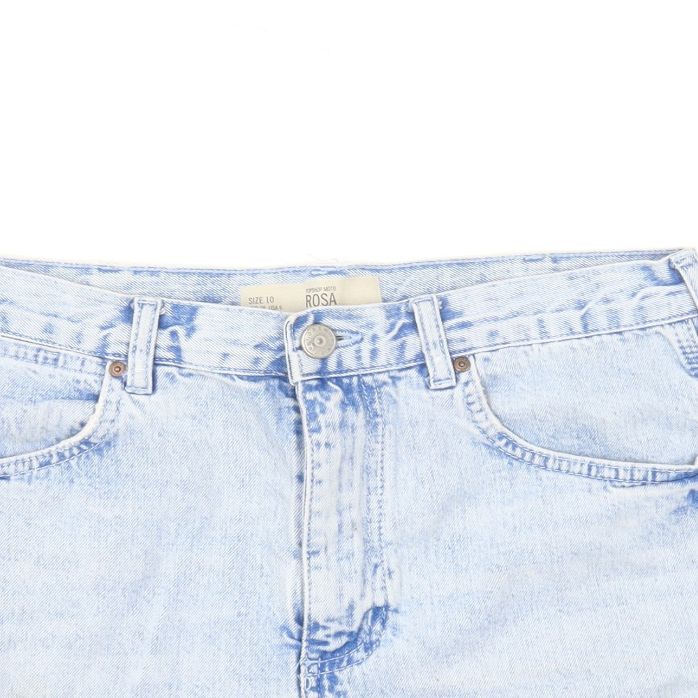 Topshop Womens Blue Cotton Hot Pants Shorts Size 10 L4 in Regular Button