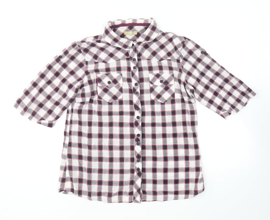 TU Womens Purple Plaid Cotton Basic Button-Up Size 12 Collared
