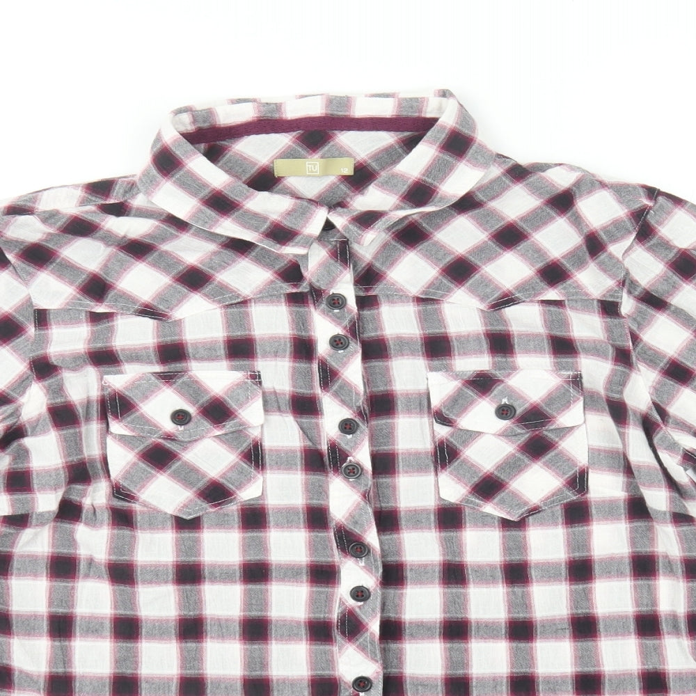 TU Womens Purple Plaid Cotton Basic Button-Up Size 12 Collared