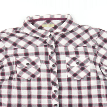 TU Womens Purple Plaid Cotton Basic Button-Up Size 12 Collared