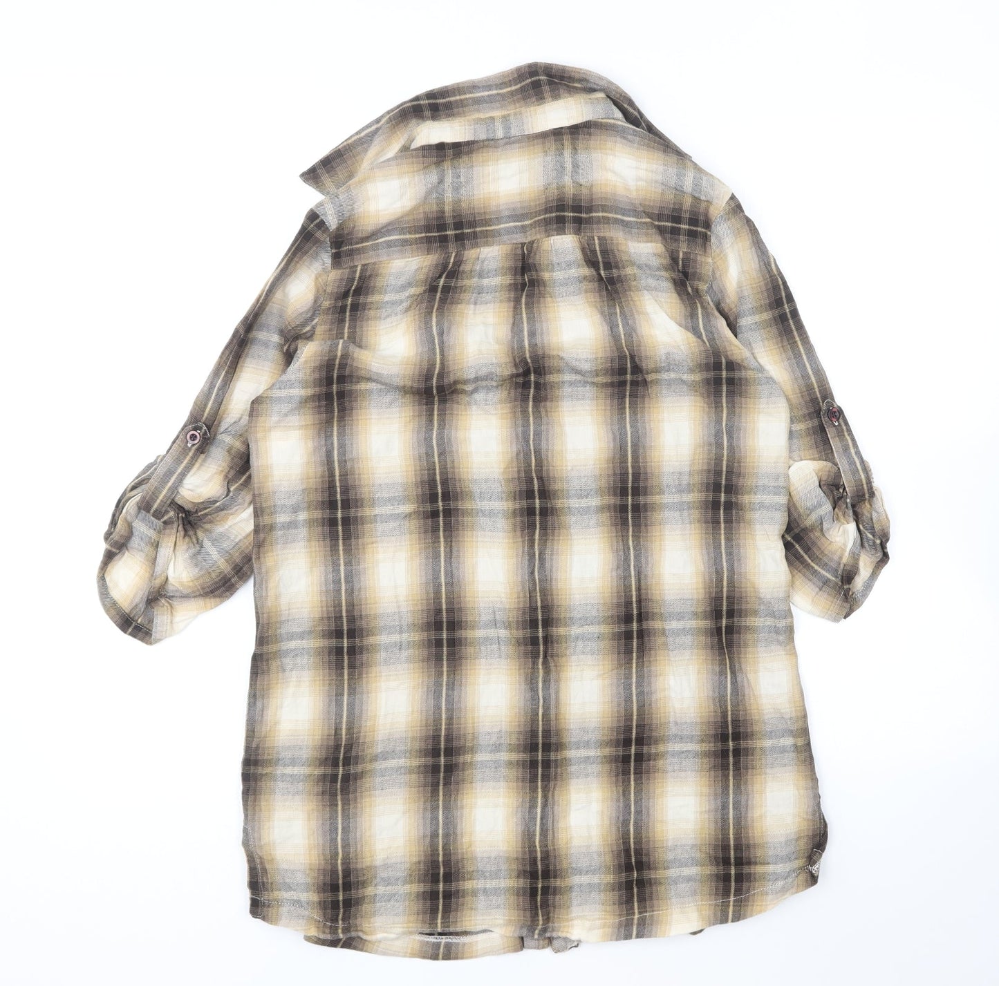 F&F Womens Brown Plaid Cotton Basic Button-Up Size 12 Collared