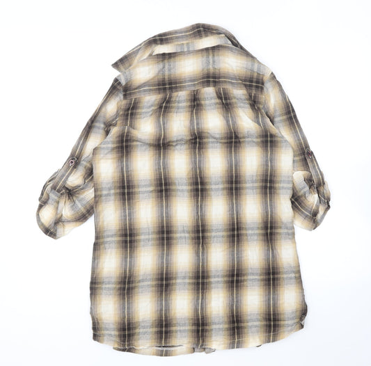 F&F Womens Brown Plaid Cotton Basic Button-Up Size 12 Collared