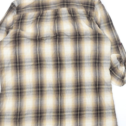 F&F Womens Brown Plaid Cotton Basic Button-Up Size 12 Collared