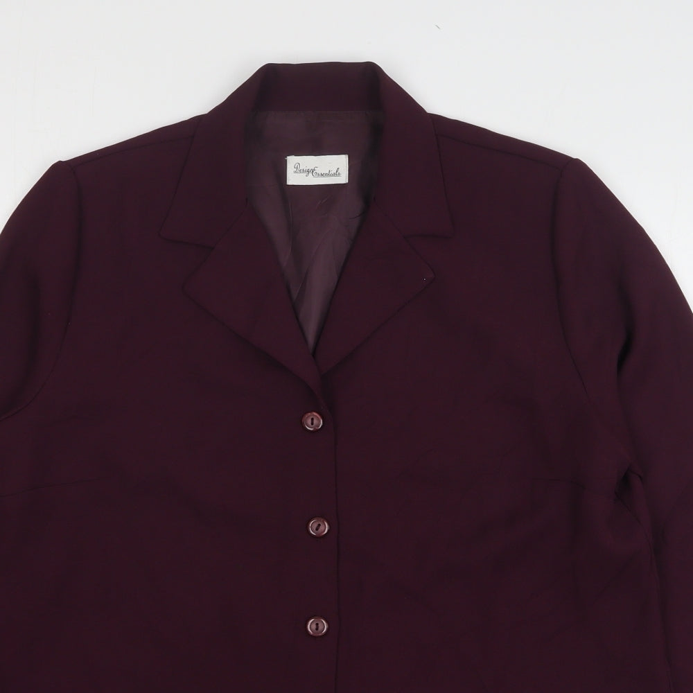 Design Essentials Womens Purple Polyester Jacket Suit Jacket Size 16
