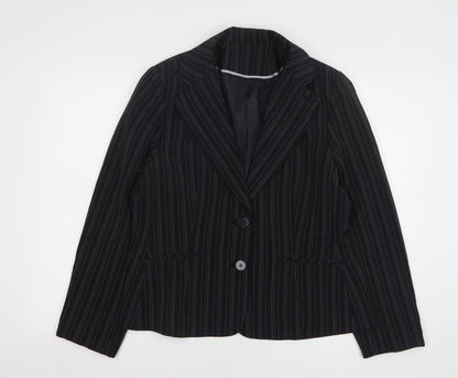 Select Womens Black Striped Polyester Jacket Blazer Size 16