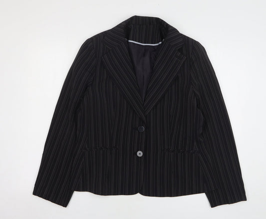 Select Womens Black Striped Polyester Jacket Blazer Size 16