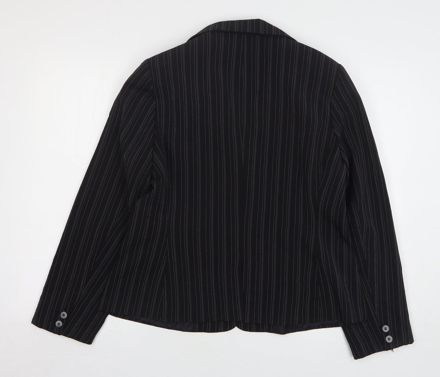 Select Womens Black Striped Polyester Jacket Blazer Size 16
