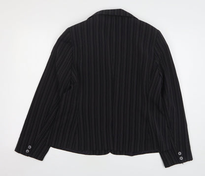 Select Womens Black Striped Polyester Jacket Blazer Size 16