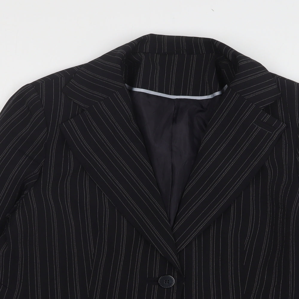 Select Womens Black Striped Polyester Jacket Blazer Size 16