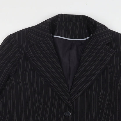Select Womens Black Striped Polyester Jacket Blazer Size 16