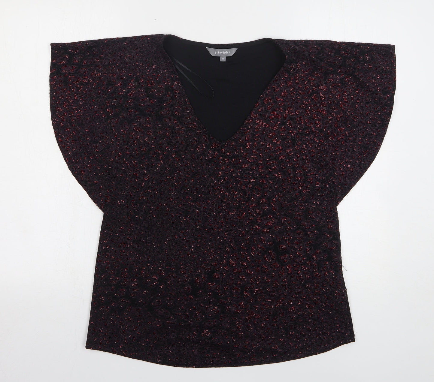 Principles Womens Purple Animal Print Nylon Basic Blouse Size 12 V-Neck