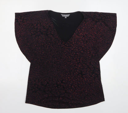 Principles Womens Purple Animal Print Nylon Basic Blouse Size 12 V-Neck