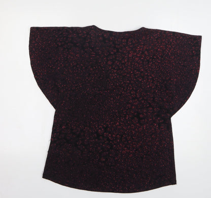 Principles Womens Purple Animal Print Nylon Basic Blouse Size 12 V-Neck