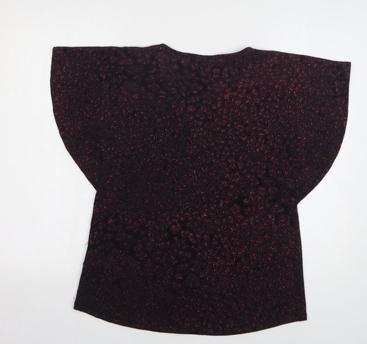 Principles Womens Purple Animal Print Nylon Basic Blouse Size 12 V-Neck