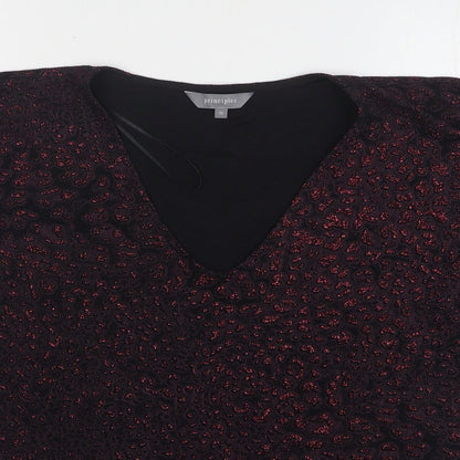 Principles Womens Purple Animal Print Nylon Basic Blouse Size 12 V-Neck
