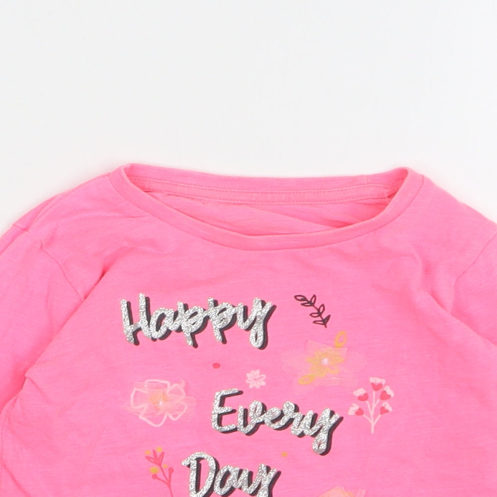Papaya Girls Pink Geometric Cotton Basic T-Shirt Size 18-24 Months Round Neck Pullover - Happy Every Day
