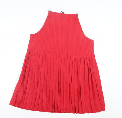 Only Womens Red Polyester A-Line Size L Round Neck Pullover - Keyhole Neck