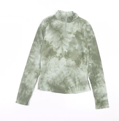 SheIn Girls Green Camouflage Cotton Basic Casual Size 14 Years High Neck Zip