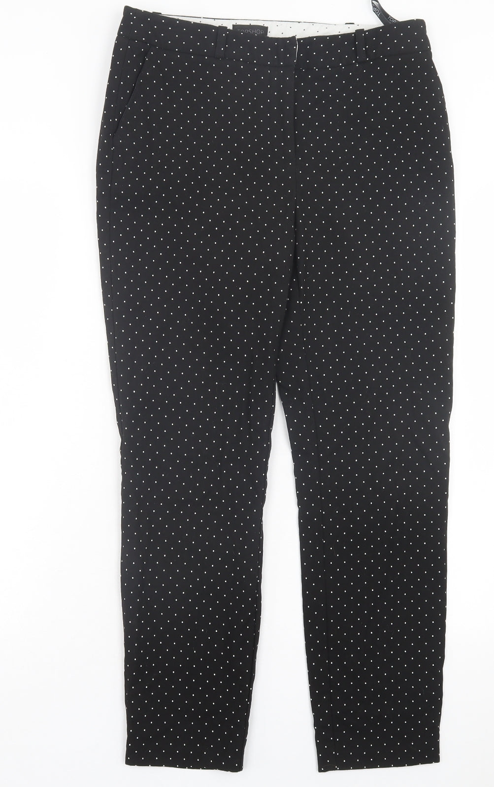 Topshop Womens Black Polka Dot Polyester Trousers Size 12 L27 in Regular Hook & Eye - Black & White