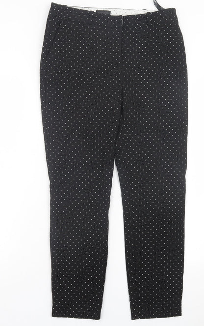Topshop Womens Black Polka Dot Polyester Trousers Size 12 L27 in Regular Hook & Eye - Black & White