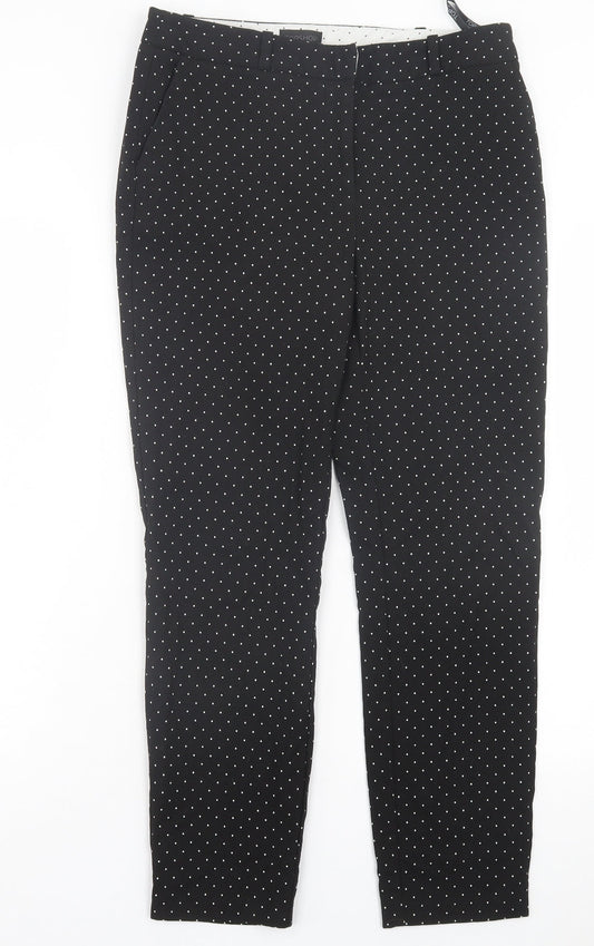 Topshop Womens Black Polka Dot Polyester Trousers Size 12 L27 in Regular Hook & Eye - Black & White