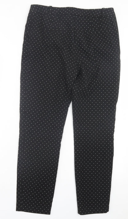 Topshop Womens Black Polka Dot Polyester Trousers Size 12 L27 in Regular Hook & Eye - Black & White