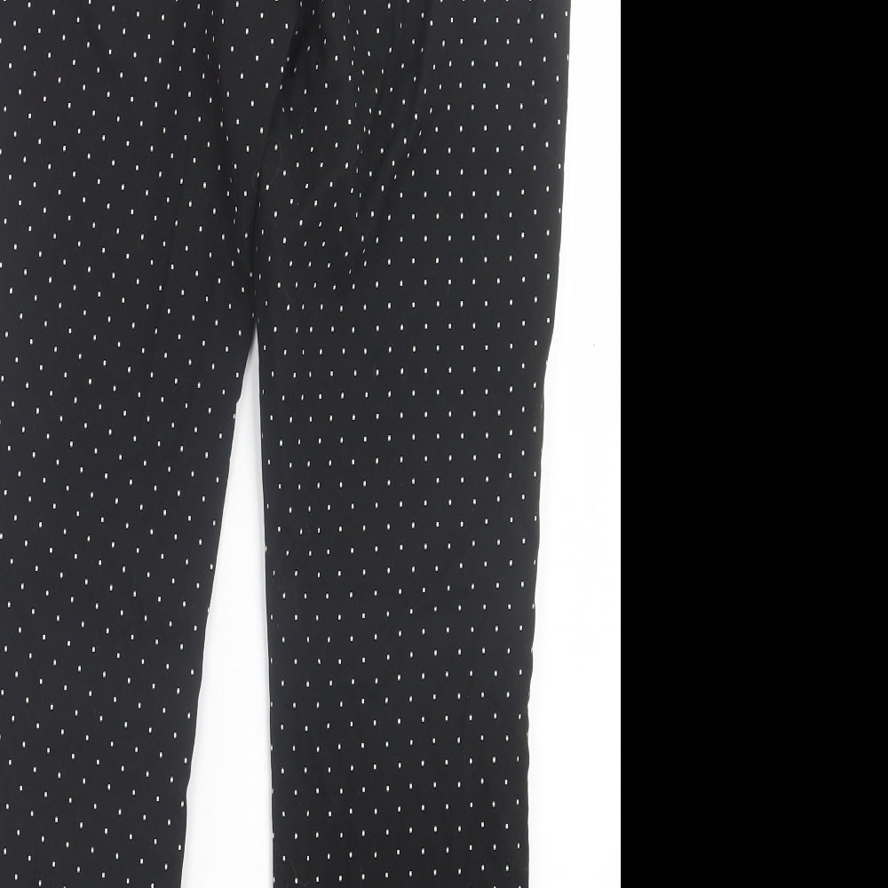 Topshop Womens Black Polka Dot Polyester Trousers Size 12 L27 in Regular Hook & Eye - Black & White