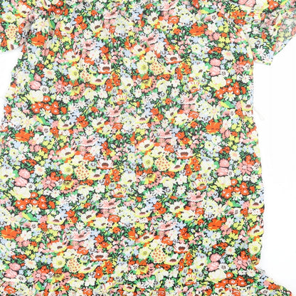 George Womens Multicoloured Floral Viscose A-Line Size 12 Boat Neck Pullover - Frill Sleeve & Hem
