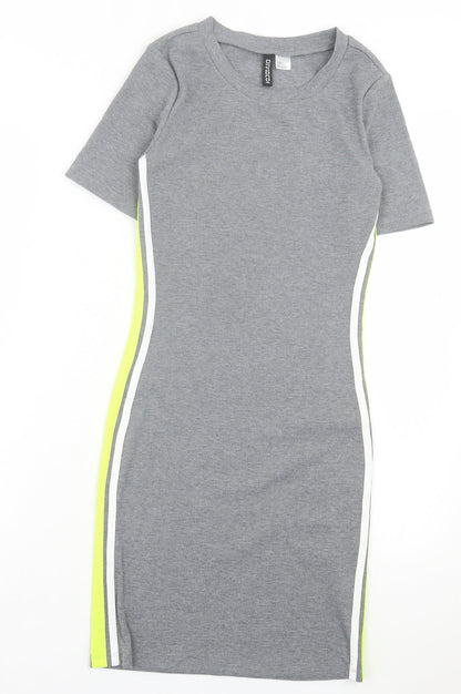 H&M Womens Grey Striped Polyester Bodycon Size S Crew Neck Pullover