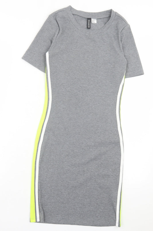 H&M Womens Grey Striped Polyester Bodycon Size S Crew Neck Pullover