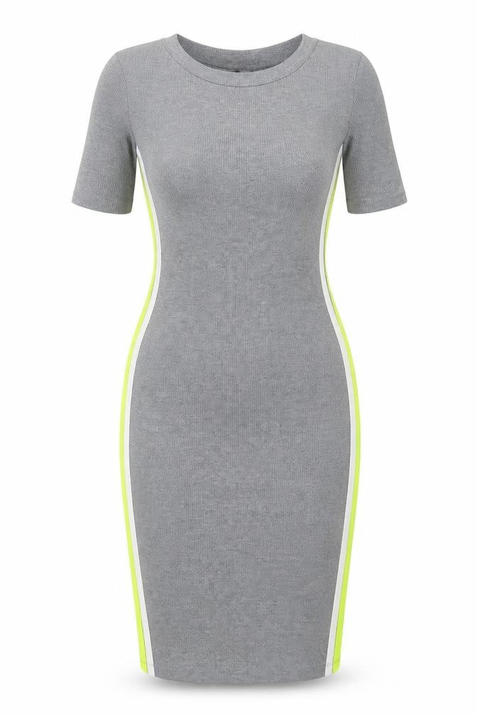 H&M Womens Grey Striped Polyester Bodycon Size S Crew Neck Pullover