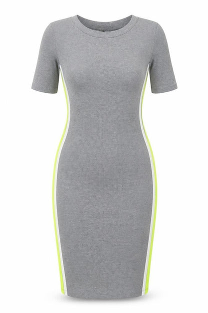 H&M Womens Grey Striped Polyester Bodycon Size S Crew Neck Pullover