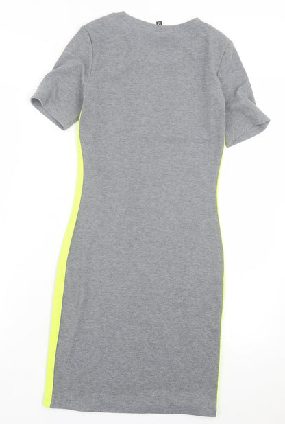 H&M Womens Grey Striped Polyester Bodycon Size S Crew Neck Pullover