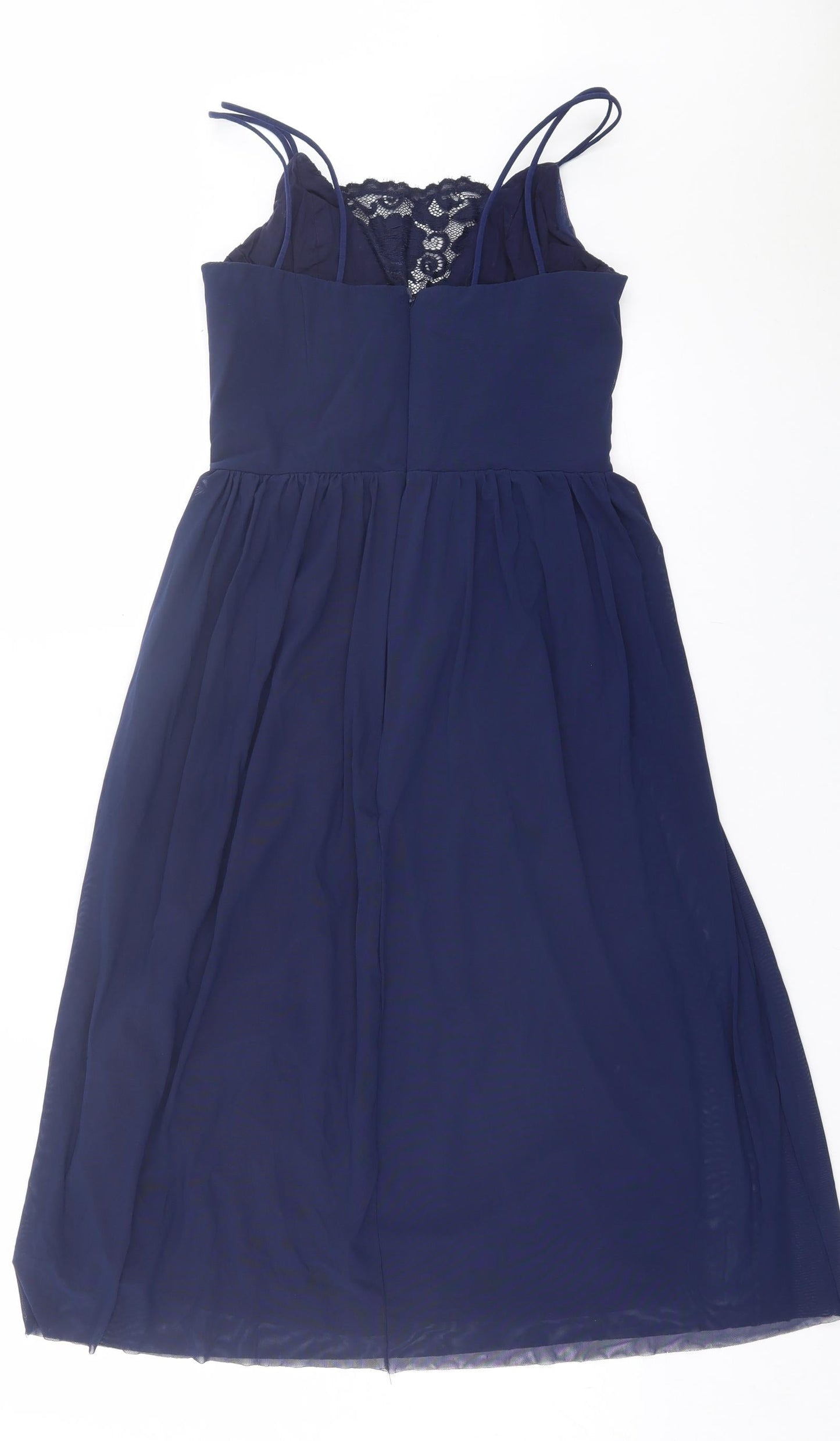 New Look Womens Blue Nylon Fit & Flare Size 10 Square Neck Zip