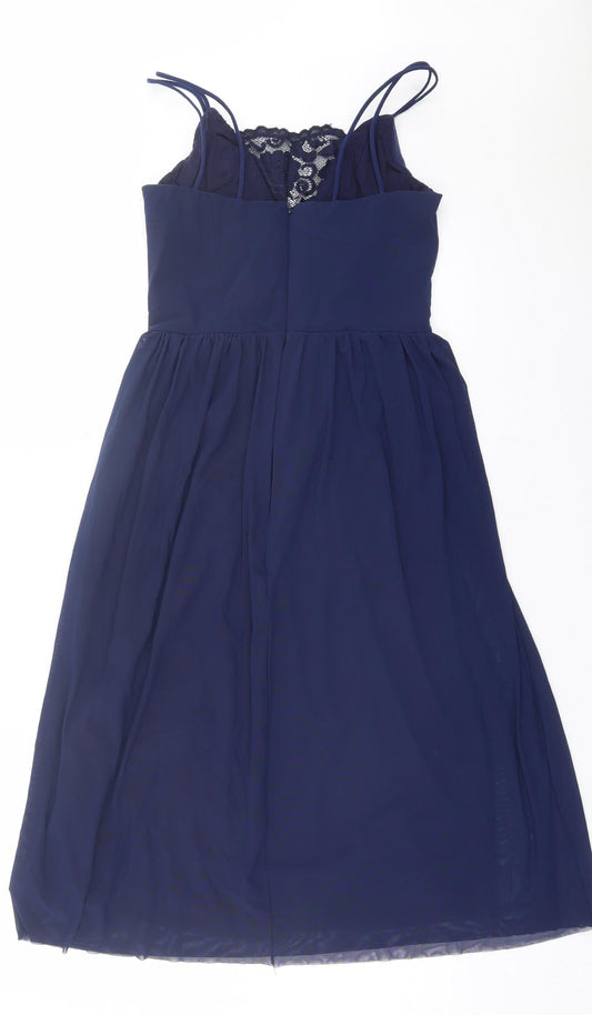 New Look Womens Blue Nylon Fit & Flare Size 10 Square Neck Zip