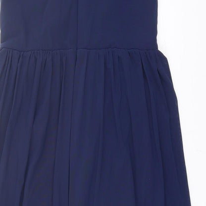 New Look Womens Blue Nylon Fit & Flare Size 10 Square Neck Zip