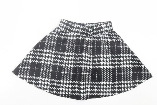 SheIn Womens Black Plaid Polyester Skater Skirt Size XS