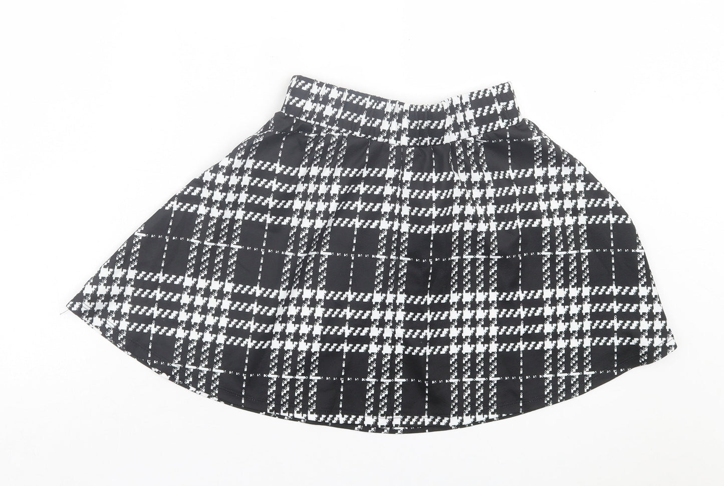 SheIn Womens Black Plaid Polyester Skater Skirt Size XS