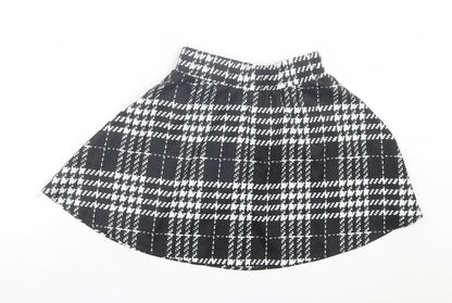 SheIn Womens Black Plaid Polyester Skater Skirt Size XS