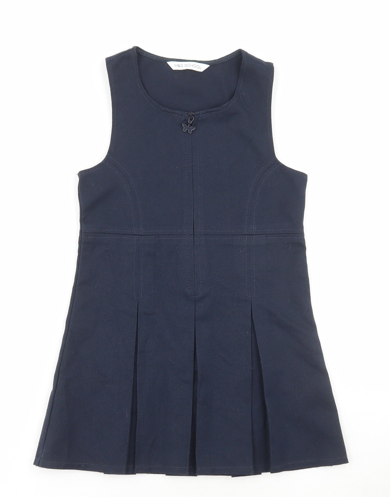 Marks and Spencer Girls Blue Polyester A-Line Size 2-3 Years Scoop Neck Zip - School Wear
