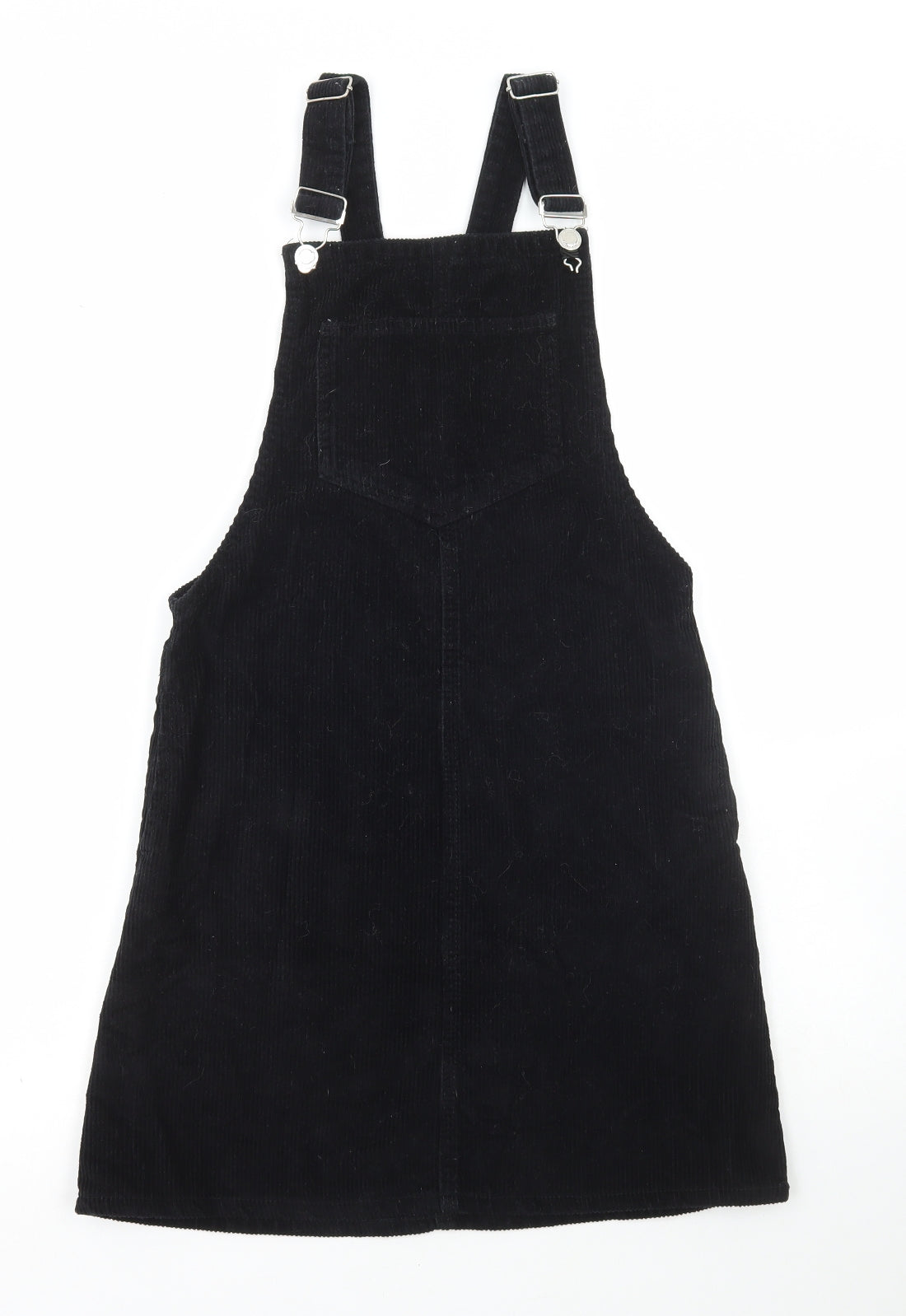 Denim & Co. Womens Black Cotton Pinafore/Dungaree Dress Size 4 Scoop Neck Buckle